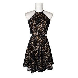 Bebe Mini Cut Out Black Lace Dress Size 2 NWT